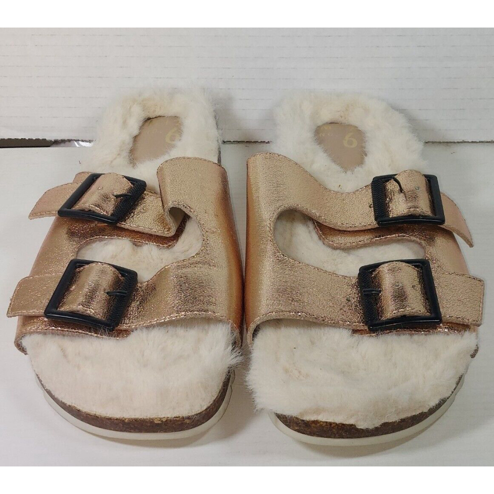 Mix No. 6 Slide Sandals Rose Gold With Faux Fur Lining Women's Size 9M